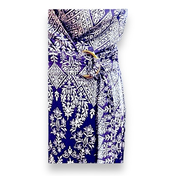 TORY BURCH Silk Blend Wrap Dress Ivory & Purple Tribal Print SZ Sm Petite - Picture 4 of 9